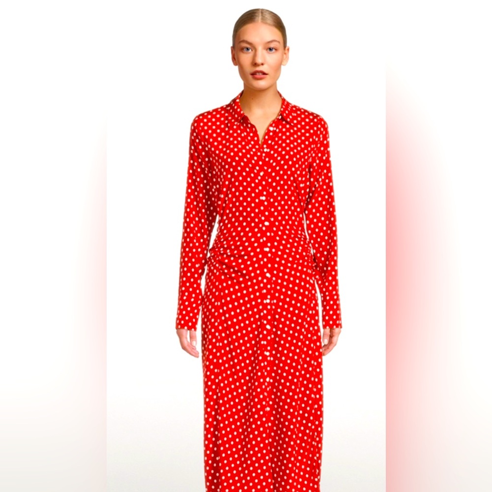 MILAN KISS Red/White Long Sleeve Polka-Dot Button Down Maxi Dress NWT..Sz:Large